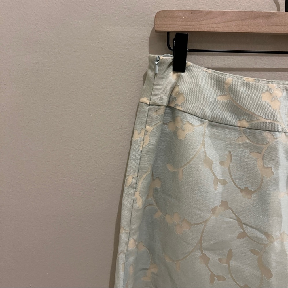 J.Jill Burnout Linen Blend Floral Overlay Midi Faux Wrap Skirt Blue Cream Size 8 - Picture 8 of 16